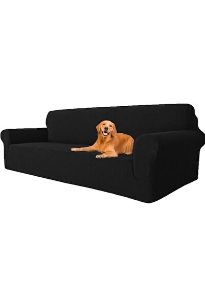 YSTELLAA Stretch Sofa Cover 4-Seater (Black, Fits 233-293 cm)
