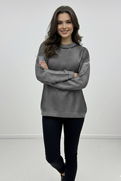 oshebu Women's Crew Neck Varaklı Oversized Knitwear Sweater