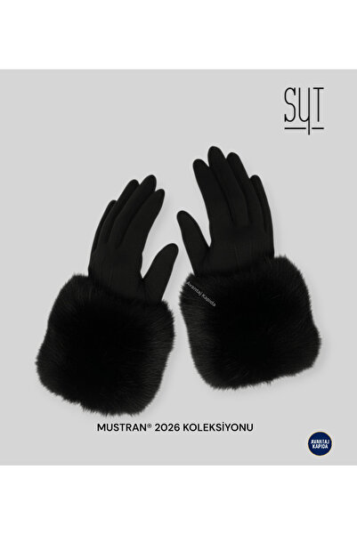 Mustran Syt Kadın Kürklü Kadife Dokulu Kışlık Eldiven | Sıcak Tutucu Dokunmatik Premium Soft Model
