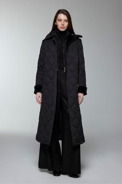 Zühre Quilted Coat with Plush Collar and Sleeve Detail