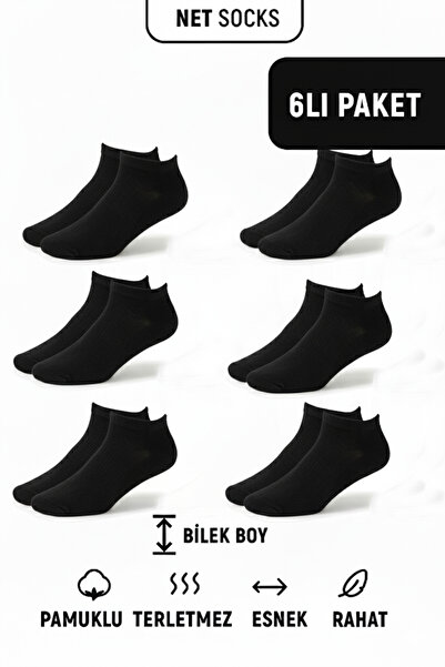 Net Tekstil 6 Pairs Black Booties Cotton Comfortable Daily Socks Unisex