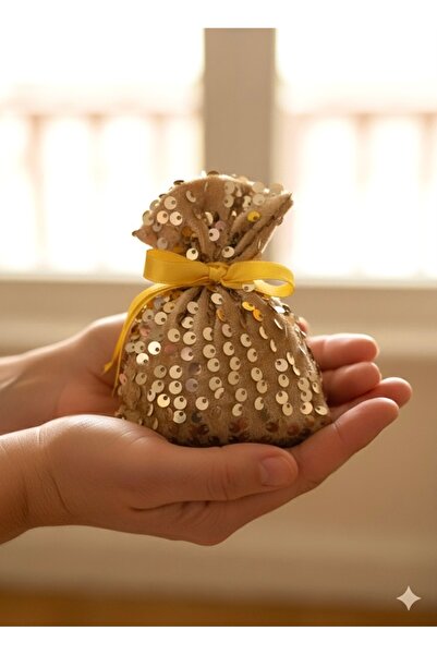 Home The Price Is for 3 Pieces. Gold Color Sequin Fabric Lavender Pouch with Natural Lavender Inside Filling