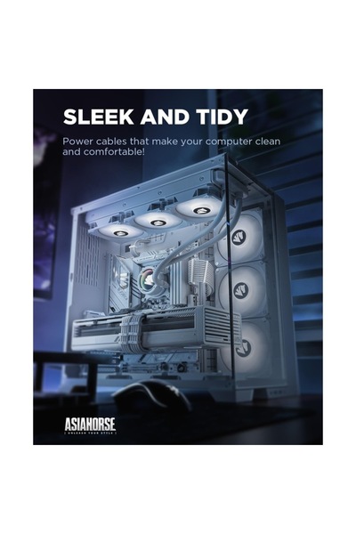 Asiahorse PC PSU Cable Set, Cable Management, 18AWG, AsiaHorse, 30cm, White