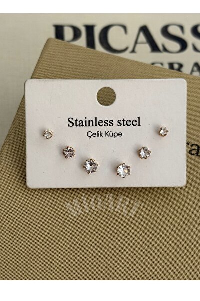 MioArt Women's 6-Piece Single Stone Earrings
