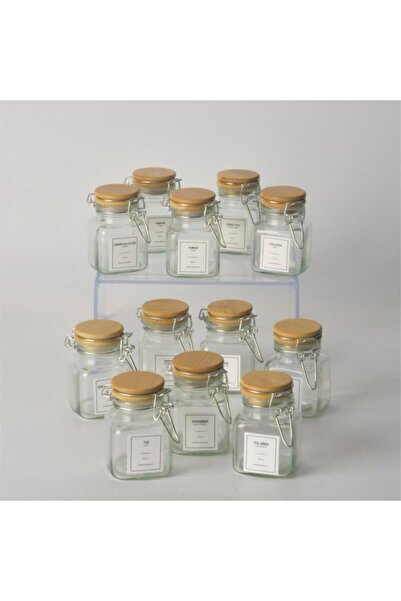 Tohana طقم توابل زجاجي مكون من 12 قطعة مع أغطية من الخيزران ومشابك THN86127