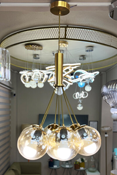 MINIMAL ETICARET VE BILGI TEKNOLOJILERI Zeppelin Cloud Golden 7'li Honey Yellow Cam Avize