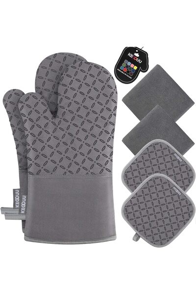 Generic مجموعة قفازات الفرن وحوامل الأواني KEGOUU، مكونة من 6 قطع، مقاومة للح...