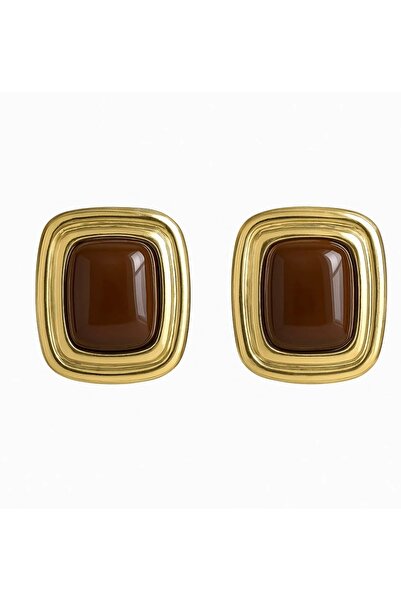 shop أقراط ذهبية مستطيلة عتيقة باللون البني المر (3 سم)