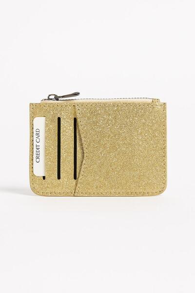 SHIKIRTI Γυαλιστερή γυναικεία θήκη για κάρτες με φερμουάρ και τμήμα πορτοφολιού