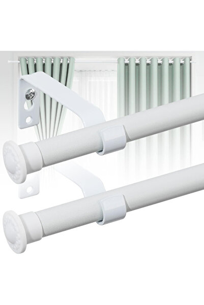 Whimlets Set of 2 x Curtain Rods with Round Finials, 76 - 152 cm, Diameter 1.6 cm, White