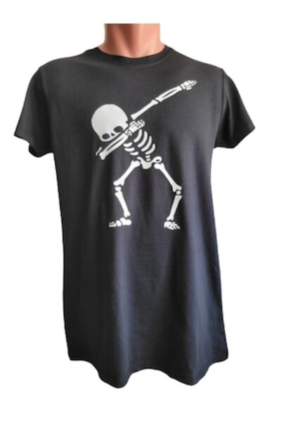 OEM Tricou bărbătesc, model SCHELET, vinil imprimat manual, 100% bumbac, negru