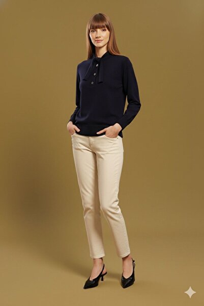 Lal Triko Scarf Collar Buttoned Sweater 12223