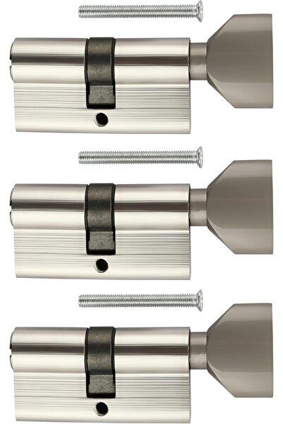 Lawazim Thumb-Turn Cylinder Lock, 3×60mm, Satin Silver, Keyless European Steel Lock with Latch