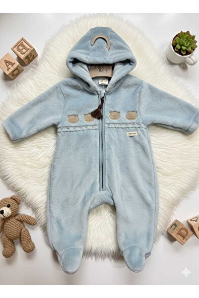 H&C STYLİNG Mavi Ayıcık İşlemeli Ayaklı Tulum