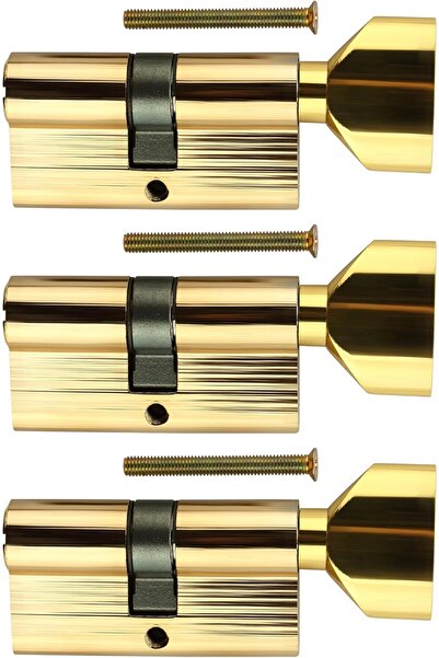 Lawazim Thumb-Turn Cylinder Lock - 3-Pack 60mm, Gold