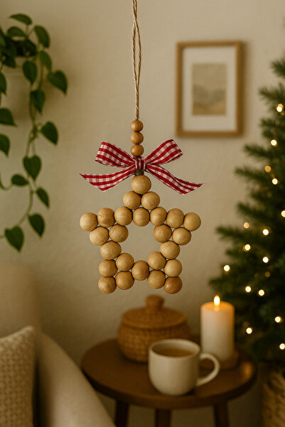 StapHome Dekoratif ahşap boncuklu yıldız / kahve köşesi / bohem dekor / yılba...