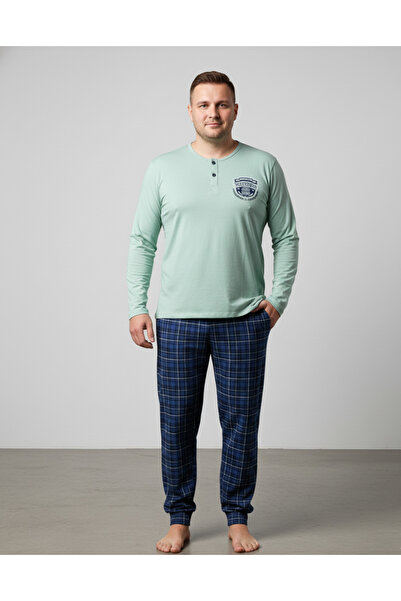 embody Men's Long Cotton Pyjama Set with Pockets, Green
