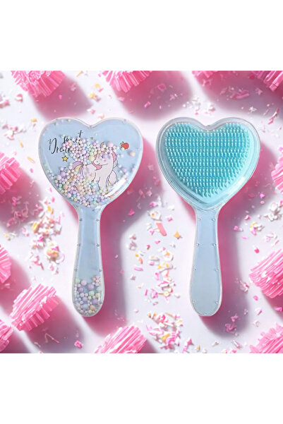 Nsk Textile Boutique Kalp Şekilli Unicorn Desenli Mavi Saç Fırçası – Kız Çocu...