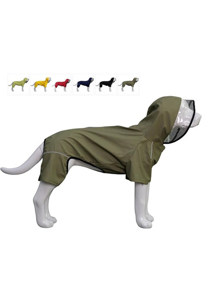 OEM Haină impermeabilă Lovelonglong pentru câini, L, nailon, căptușeală din fleece, benzi reflectorizante, verde kaki