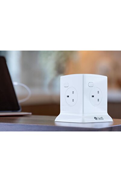 Alfanar 4-socket Tower Power Strip, 1.5 mm² Cable 2.5 m, 13A Fused Plug with Overload Protection Bu