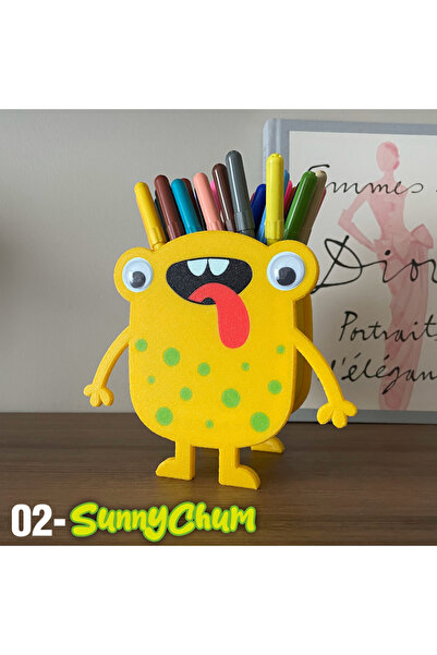 HasFar Tech حامل أقلام SunnyChum على شكل وحش أصفر مبهج - منظم سطح المكتب