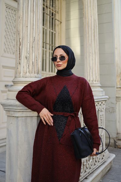 NEW DAĞ Φόρεμα πλεκτό με ασημί καρό σχέδιο