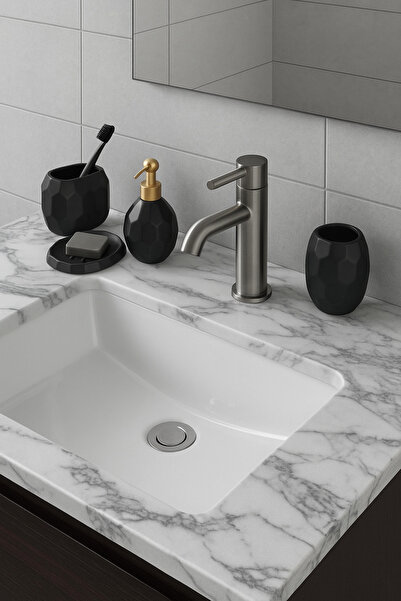 OEM Ceramic bathroom set, black, 4 pieces, honeycomb pattern