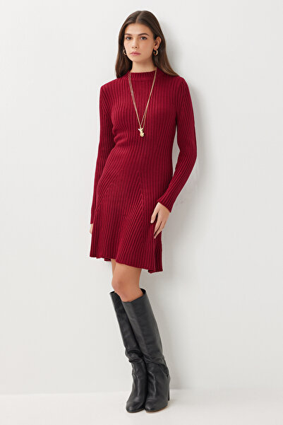 Lovelyİstanbul Fitilli Triko Kısa Çan Elbise LCI0055 BORDO