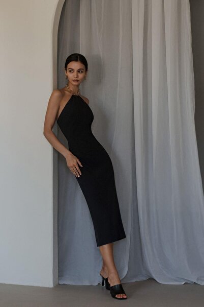 World Fashion Trends Wft7010E Zipper Long Dress with Neckline Accessories