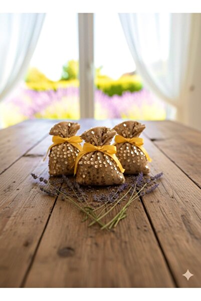 Home The Price Is for 3 Pieces. Gold Color Sequin Fabric Lavender Pouch with Natural Lavender Inside Filling