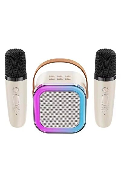 OEM Portable Speaker K12 Bluetooth 5.3, 2 Wireless Microphones, RGB Lights, Beige - Karaoke Set