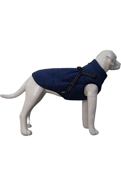 OEM Αδιάβροχο μπουφάν για σκύλους Lovelonglong, φόδρα από φλις, μέγεθος XS, με ιμάντα, ανακλαστικό, μπλε ναυτικό