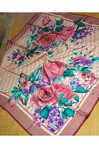 vavelli Mina Gül Desen %100 Twill İpek Eşarp 90x90