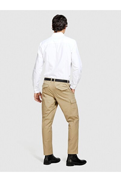 Sisley 100% βαμβάκι εφαρμοστό Oxford Shirt Ανδρικό λευκό πουκάμισο - 324P5HHLSQ031
