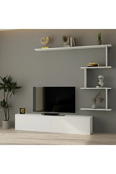 Stylish Home Small white TV stand - 160 cm - ahenk
