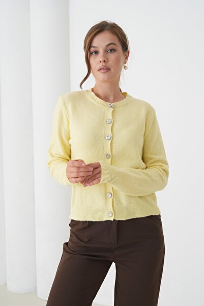 Noi Belis Simli Premium Yarn Crew Neck Regular Fit Knitwear Cardigan Aw25Hi0055