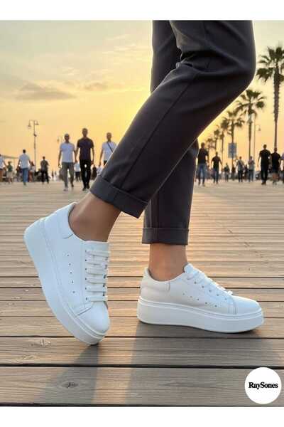 RaySones حذاء نسائي رياضي من الجلد الطبيعي برباط أبيض للاستخدام اليومي مصنوع ...