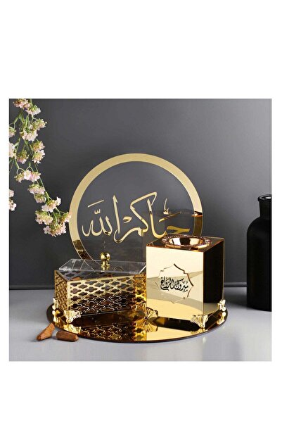 Story of candle مبخرة مع صندوق بخور واستاند مع صينية تحملها ,بعبارة "مبروك ال...