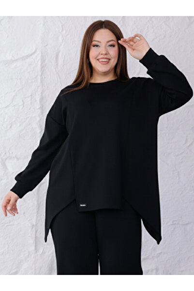 MAG FASHİON Mărime mare set Pantaloni asimetrici cu ținere în picioare, cu detaliu de pliat, țesătură Oshho-1