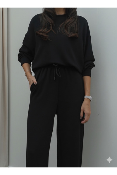 Lovely butik Oversized Tracksuit Set Wide Leg Loose Fit Women's Winter Two-Piece Set