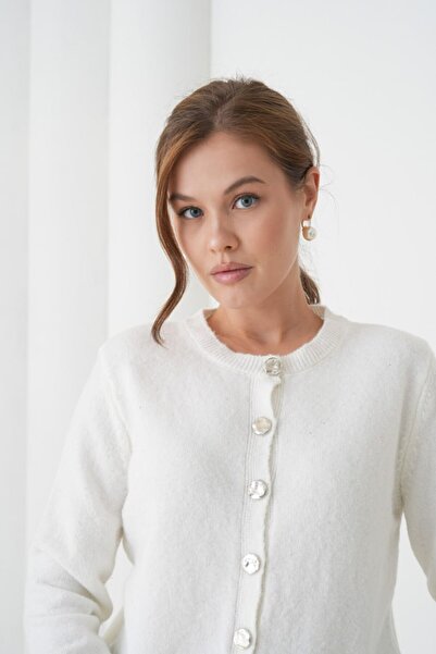 Noi Belis Simli Premium Yarn Crew Neck Regular Fit Knitwear Cardigan Aw25Hi0055