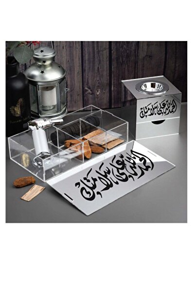 Story of candle Incense burner with a box for storing incense, inscribed with "Thank God for your safety," Maroki oud, Vietnamese oud, lighter, and charcoal.