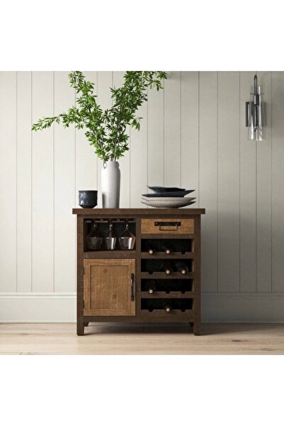 ŞafakMobilya Masif Ahşap Vintage Stil Çok Amaçlı Bar dolabı