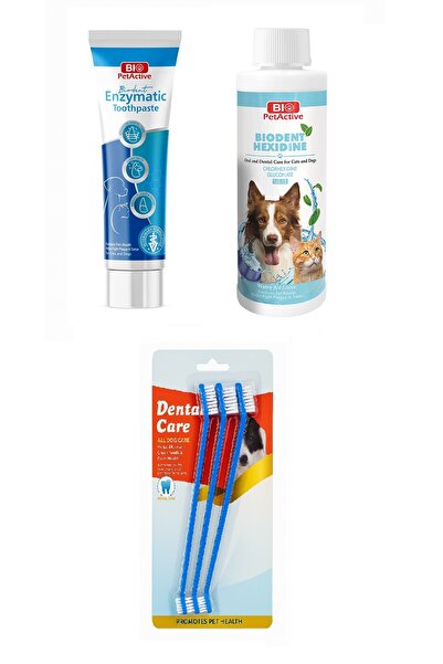 Bio PetActive Biodent Enzymatic Köpek Diş Macunu 100 ML + Biodent Hexidine 250 ML + Diş Fırçası 3 Lü