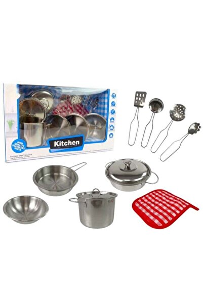 Toybox Rally Stainless Steel 9 Piece Kitchen Cookware Play Set For Kids
