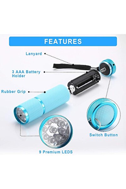 OEM Set of 8 Fluorescent Flashlights, 9 LEDs per flashlight, rubber coated, Aluminum, 4 Colors