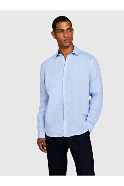 Sisley 100% льон, сорочка Regular Fit, чоловіча, синя сорочка - 325P5BKUSQ029