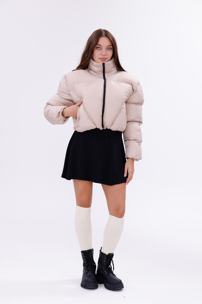 PENGORA Women's New Season Cross Stitched Winter Coat with Rubber Detail Crop