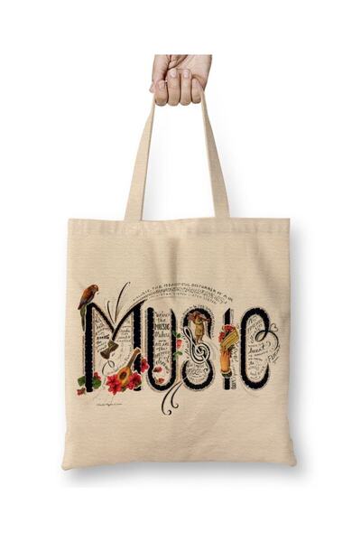 Toyaso Μουσική νότα Τσάντα από λευκό ύφασμα Τσάντα αγορών με μακριά λαβή