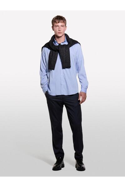 Sisley Liyosel and Cotton Blend Regular Fit Shirt Men's Blue Shirt - 324A5Seqsq049